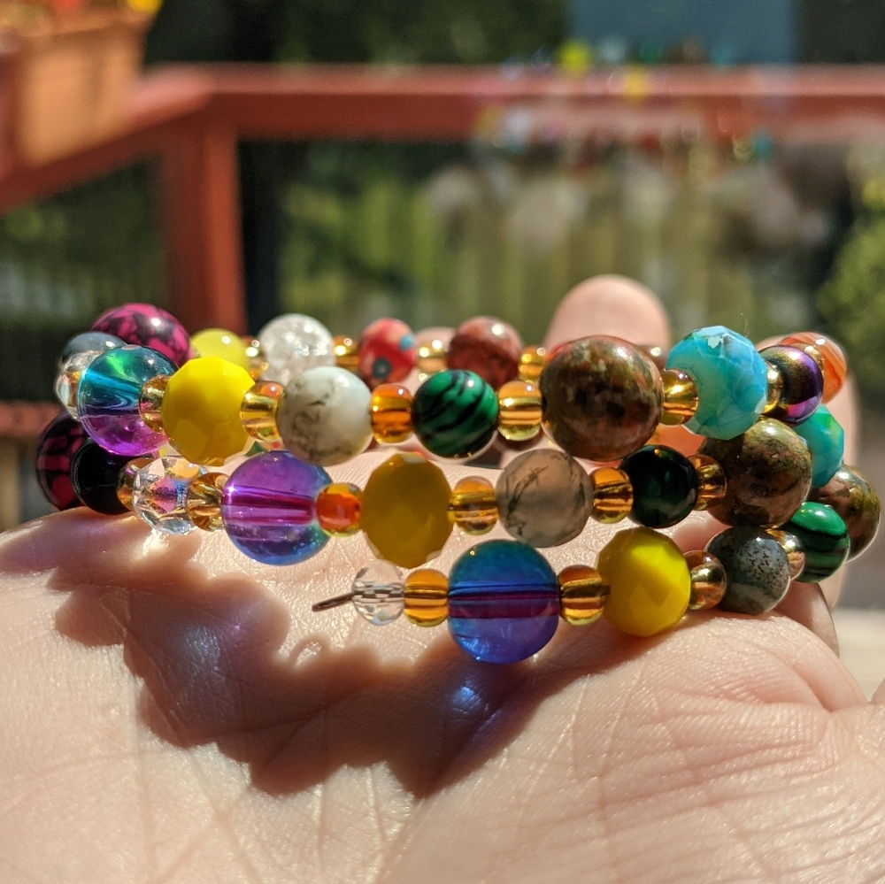 NEW Howlite Unakite Crystals Gemstone Energy Bracelet Handmade Cute Sparkly - Picture 14 of 17